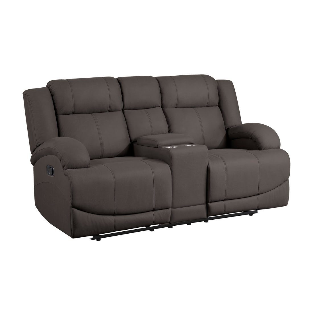 Chocolate Color Microfiber Upholstered 1Pc Double Reclining Loveseat With Center Console Transitional Living Room Furniture Chocolate Primary Living Space Microfiber