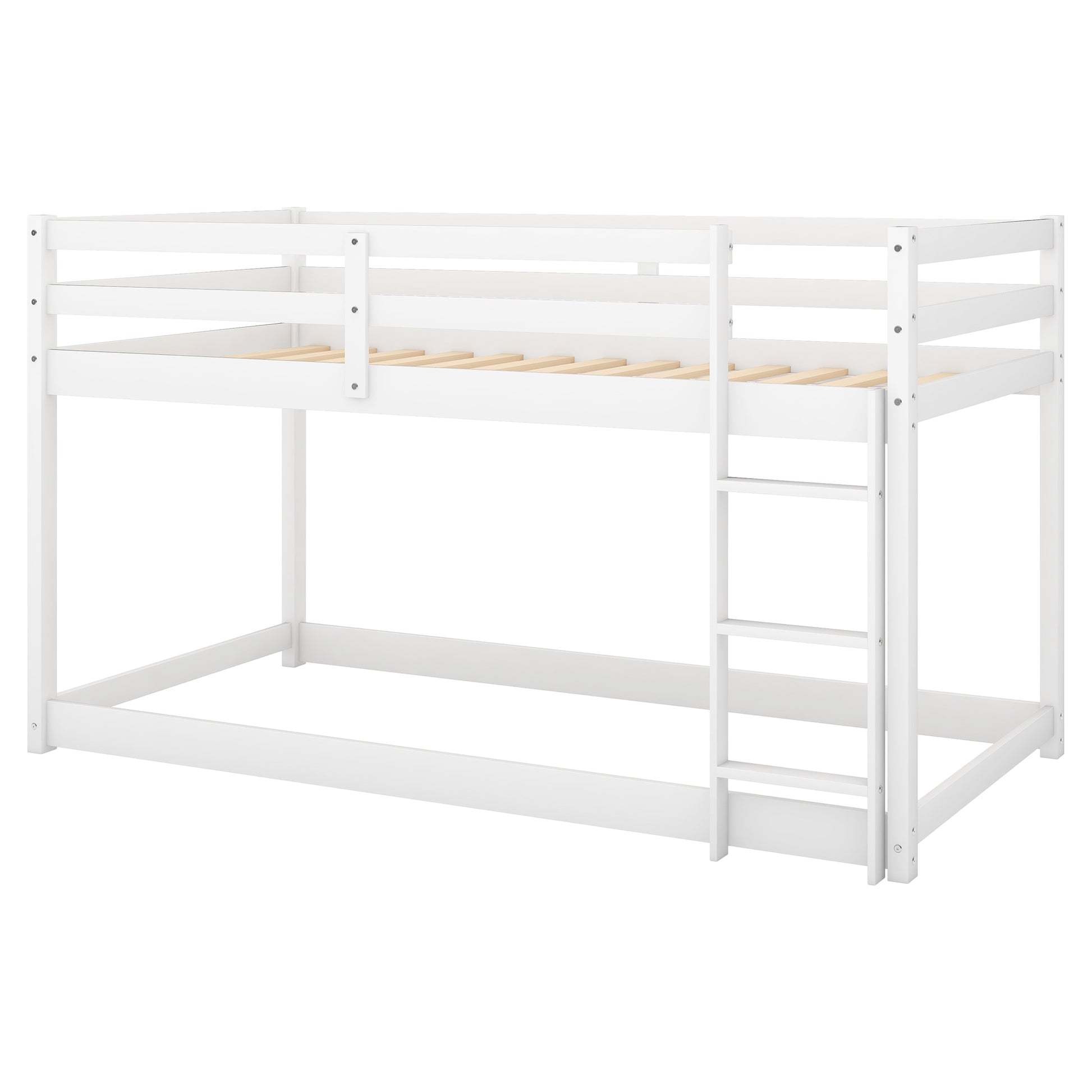 Twin Over Twin Floor Bunk Bed With Ladderwhite Old Sku:Wf281727Aak Wf286602Aak White Pine