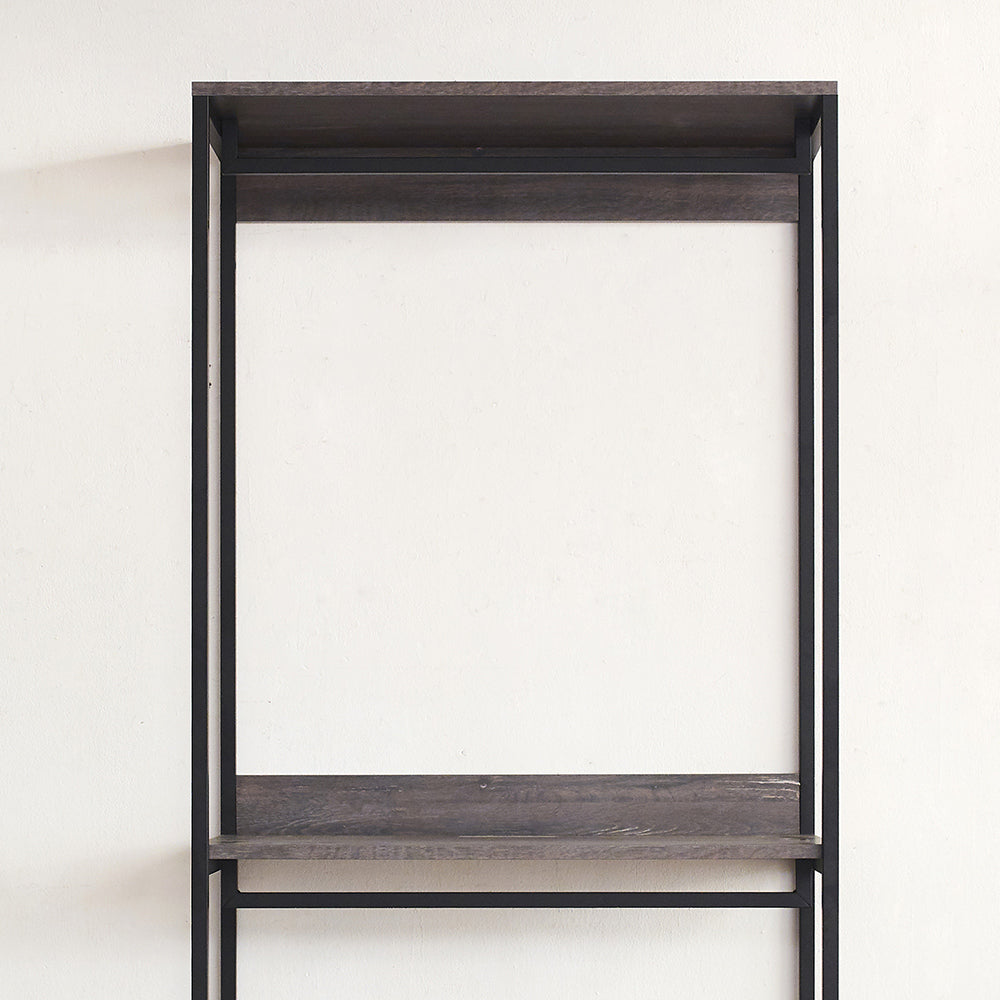 Monica Farmhouse Industrial Wood Walk In Closet With One Shelf In Rustic Gray Gray Solid Wood