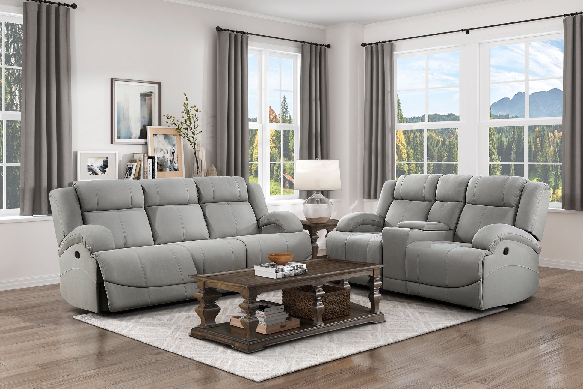 Attractive Gray Color Microfiber Upholstered 1Pc Double Reclining Sofa Transitional Living Room Furniture Gray Primary Living Space Transitional Microfiber