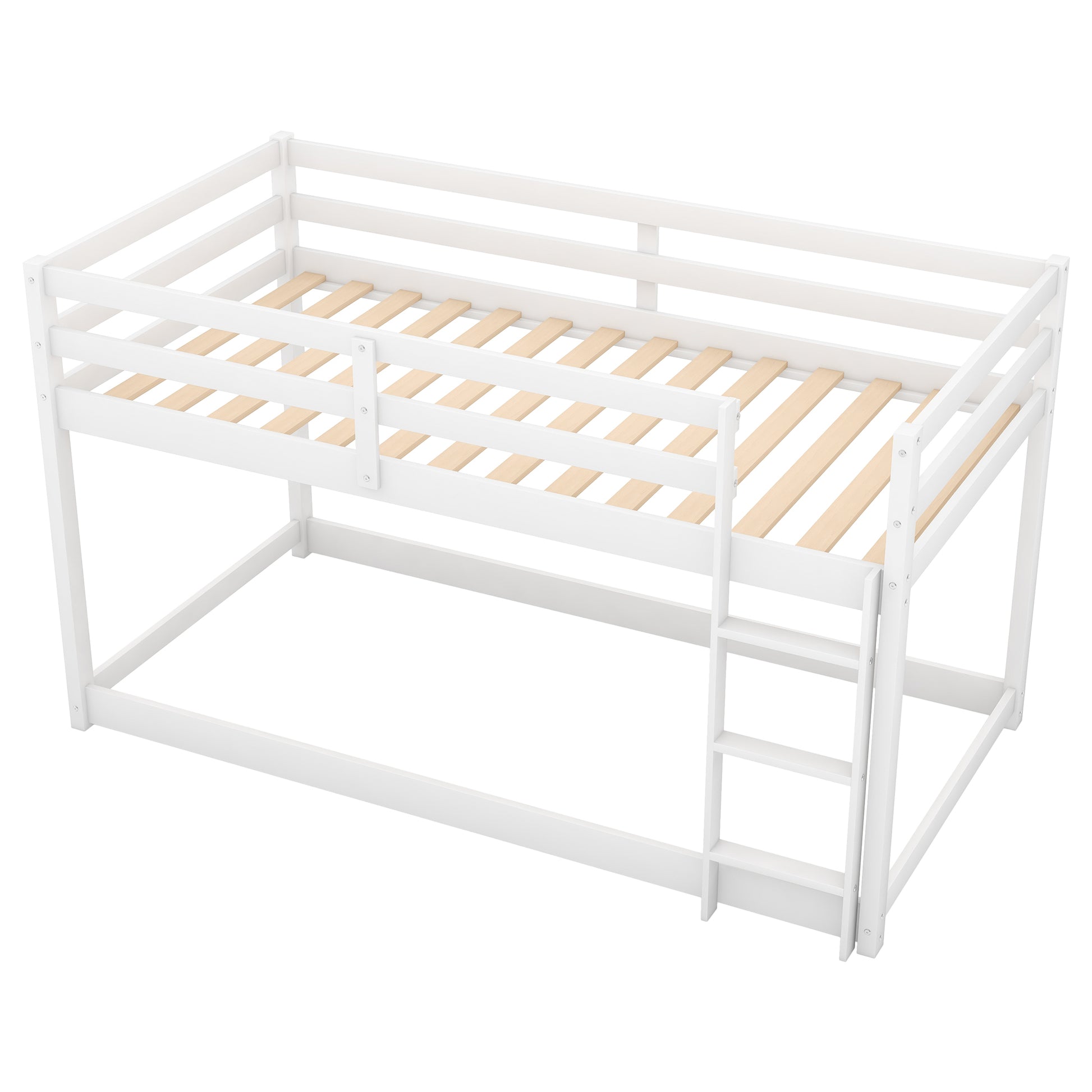 Twin Over Twin Floor Bunk Bed With Ladderwhite Old Sku:Wf281727Aak Wf286602Aak White Pine