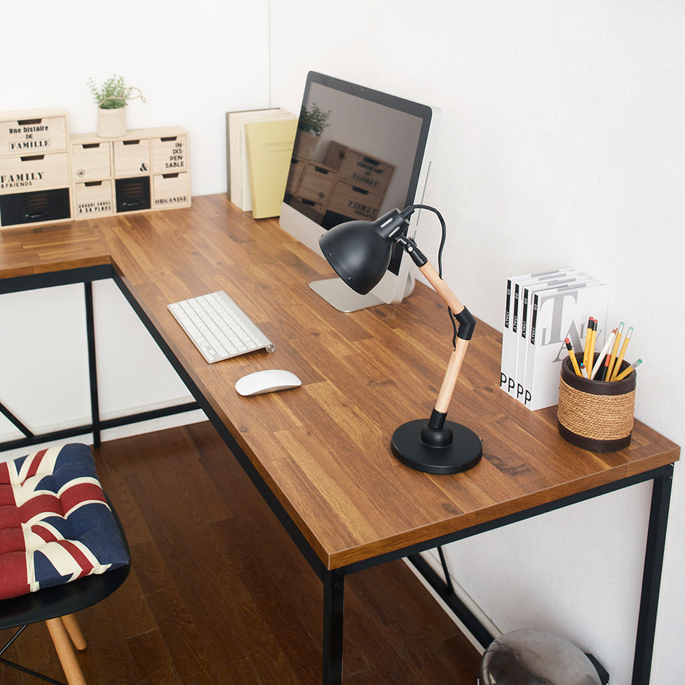 Olympus Wood And Metal Corner Desk In Acacia And Black Natural Solid Wood