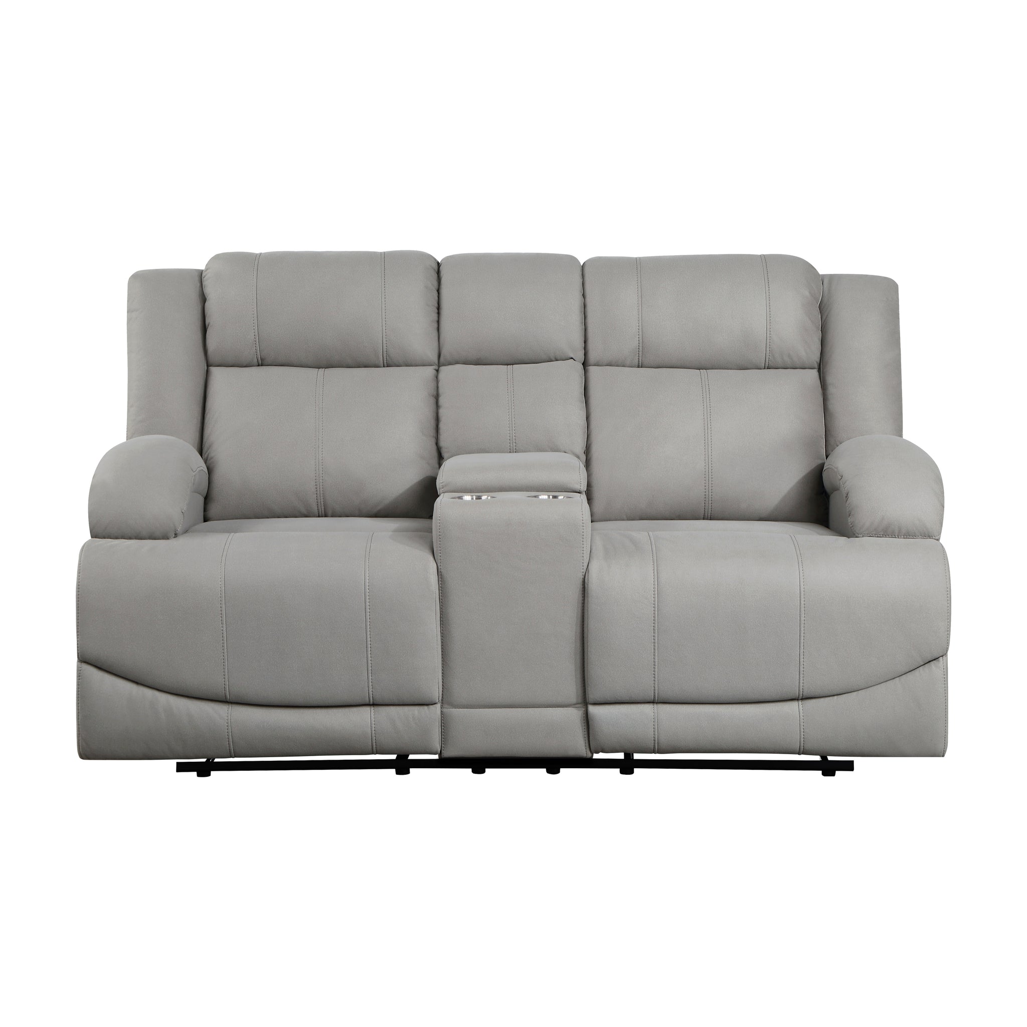 Attractive Gray Color Microfiber Upholstered 1Pc Double Reclining Loveseat With Center Console Transitional Living Room Gray Primary Living Space Transitional Microfiber