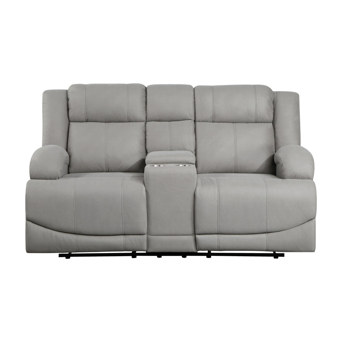 Attractive Gray Color Microfiber Upholstered 1Pc Double Reclining Loveseat With Center Console Transitional Living Room Gray Primary Living Space Transitional Microfiber