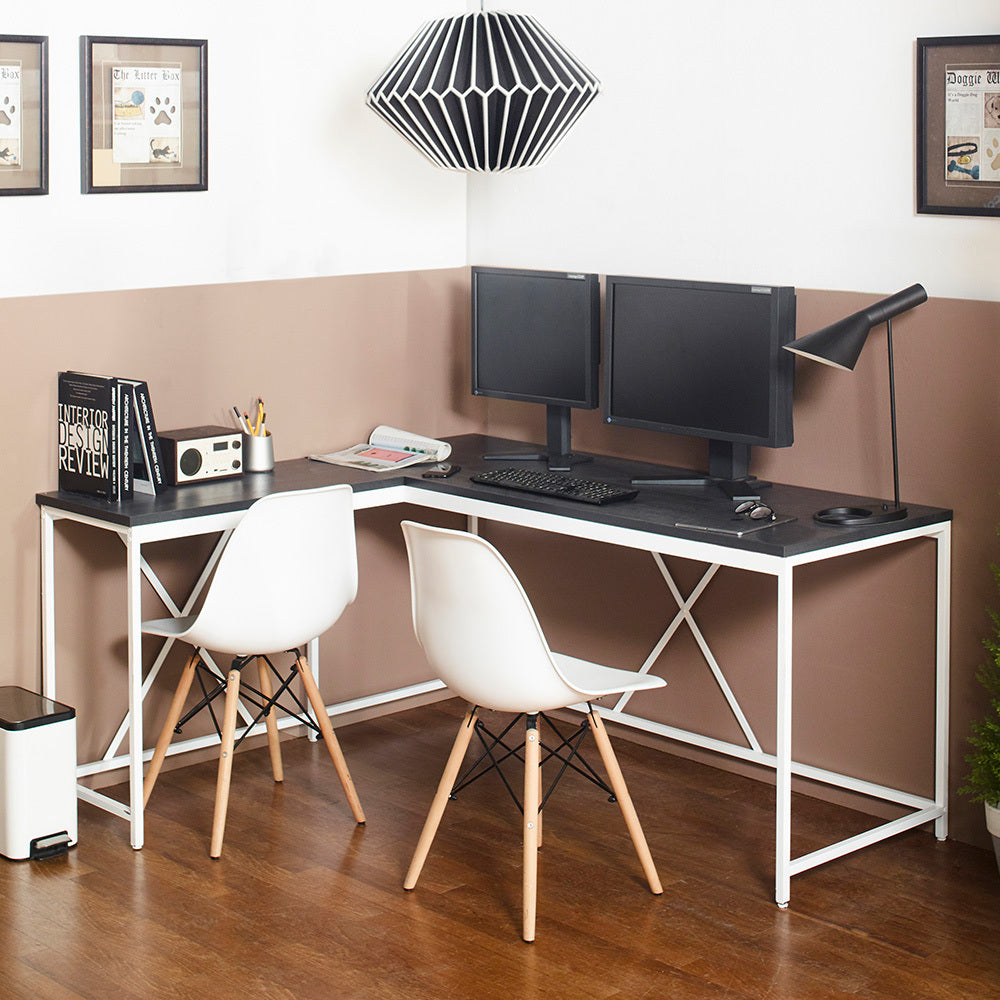 Olympus Wood and Metal Corner Desk in Dark Gray and