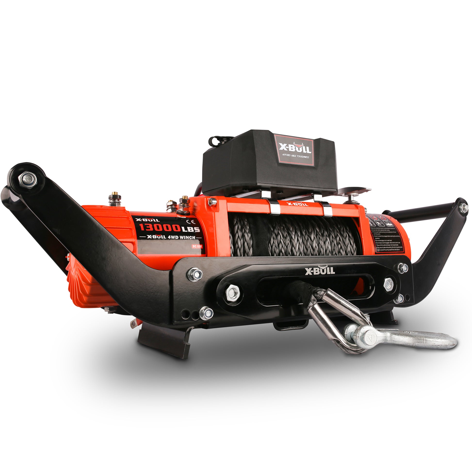 Zesuper 13000 Lb Load Capacity Electric Winch 12V Waterproof Ip67 Winch Truck Winch Kit Synthetic Rope, Waterproof Off Road Winch For Jeep,Truck,Suv With Wirless Remote And Corded Control Orange Stainless Steel