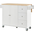 Rolling Mobile Kitchen Island with Solid Wood Top and white-mdf