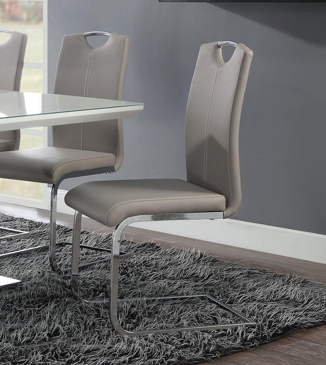 Unique Style Chrome Metal Finish Side Chairs 2Pc Set Gray Taupe Faux Leather Upholstered Casual Dining Furniture Gray Dining Room Contemporary,Ultra Modern Metal