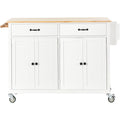 Kitchen Island Cart with Solid Wood Top and Locking white-mdf