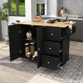 Rolling Mobile Kitchen Island with Solid Wood Top and black-mdf