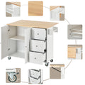 Rolling Mobile Kitchen Island with Solid Wood Top and white-mdf
