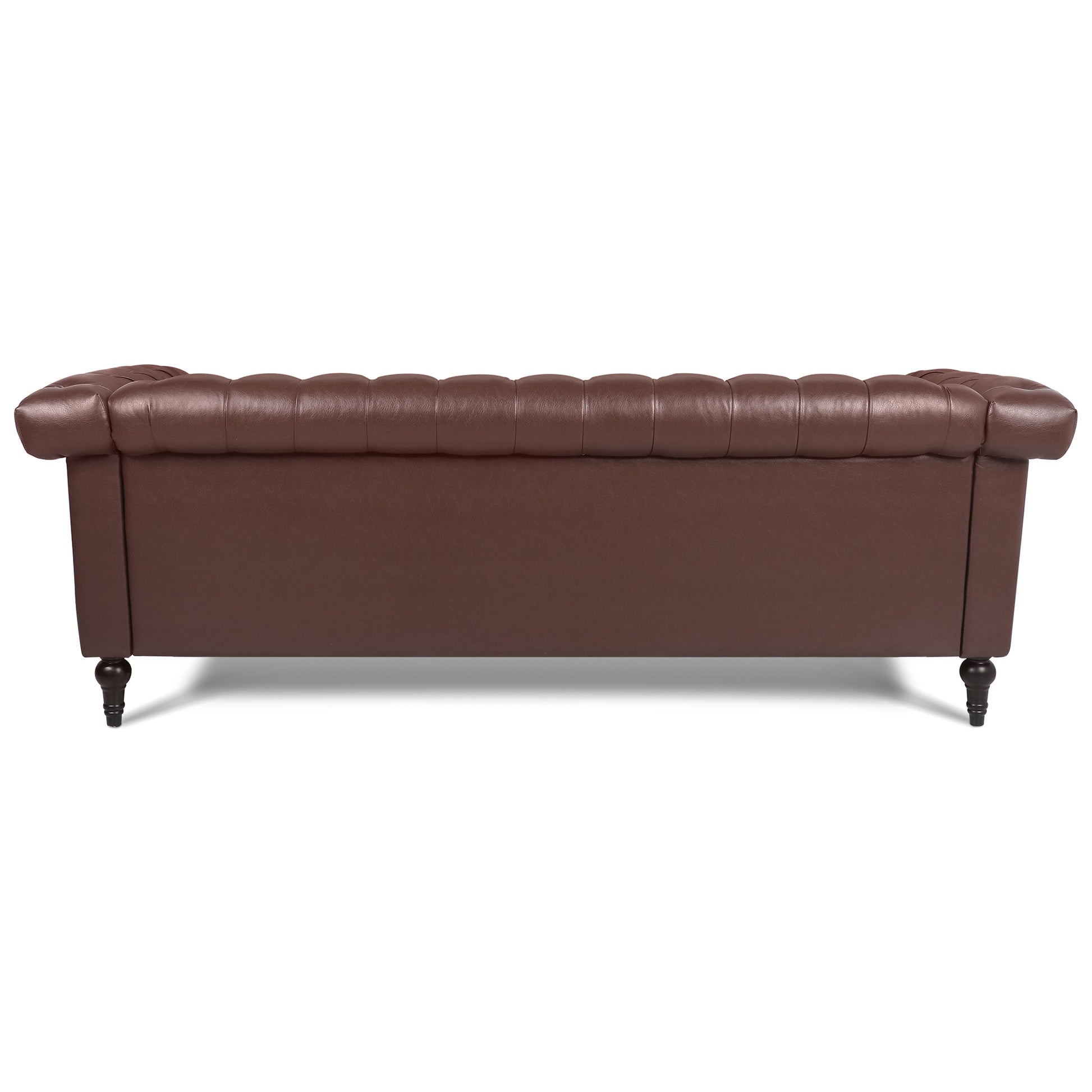 83.66 Inch Width Traditional Square Arm Removable Cushion 3 Seater Sofa Dark Brown Pu Pu