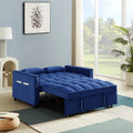 Modern Velvet Convertible Loveseat Sleeper Sofa Couch With Adjustable Backrest, 2 Seater Sofa With Pull Out Bed With 2 Lumbar Pillows For Small Living Room & Apartment Blue Foam Velvet