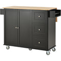 Rolling Mobile Kitchen Island with Solid Wood Top and black-mdf