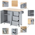 Rolling Mobile Kitchen Island with Solid Wood Top and blue+grey-mdf