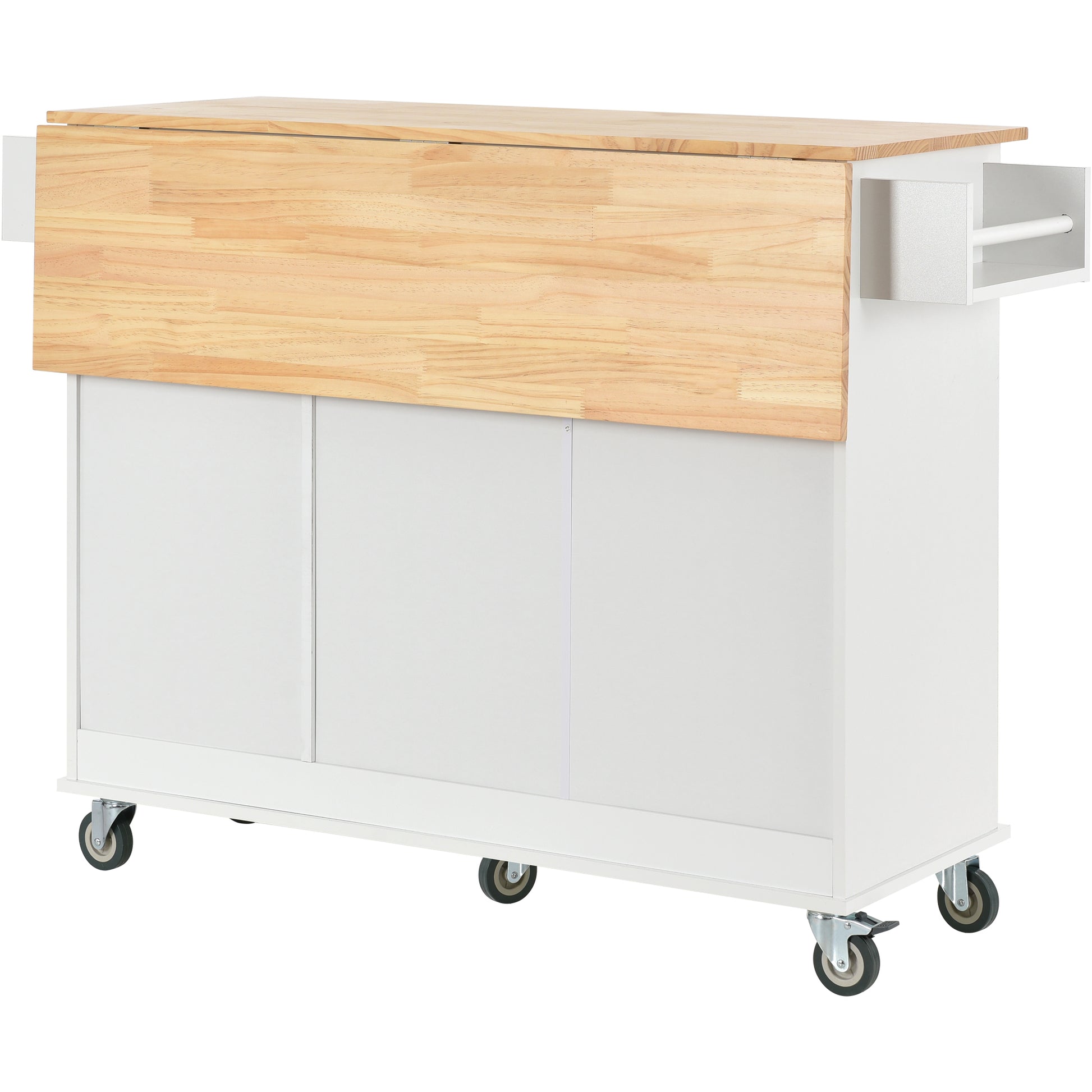 Rolling Mobile Kitchen Island with Solid Wood Top and white-mdf