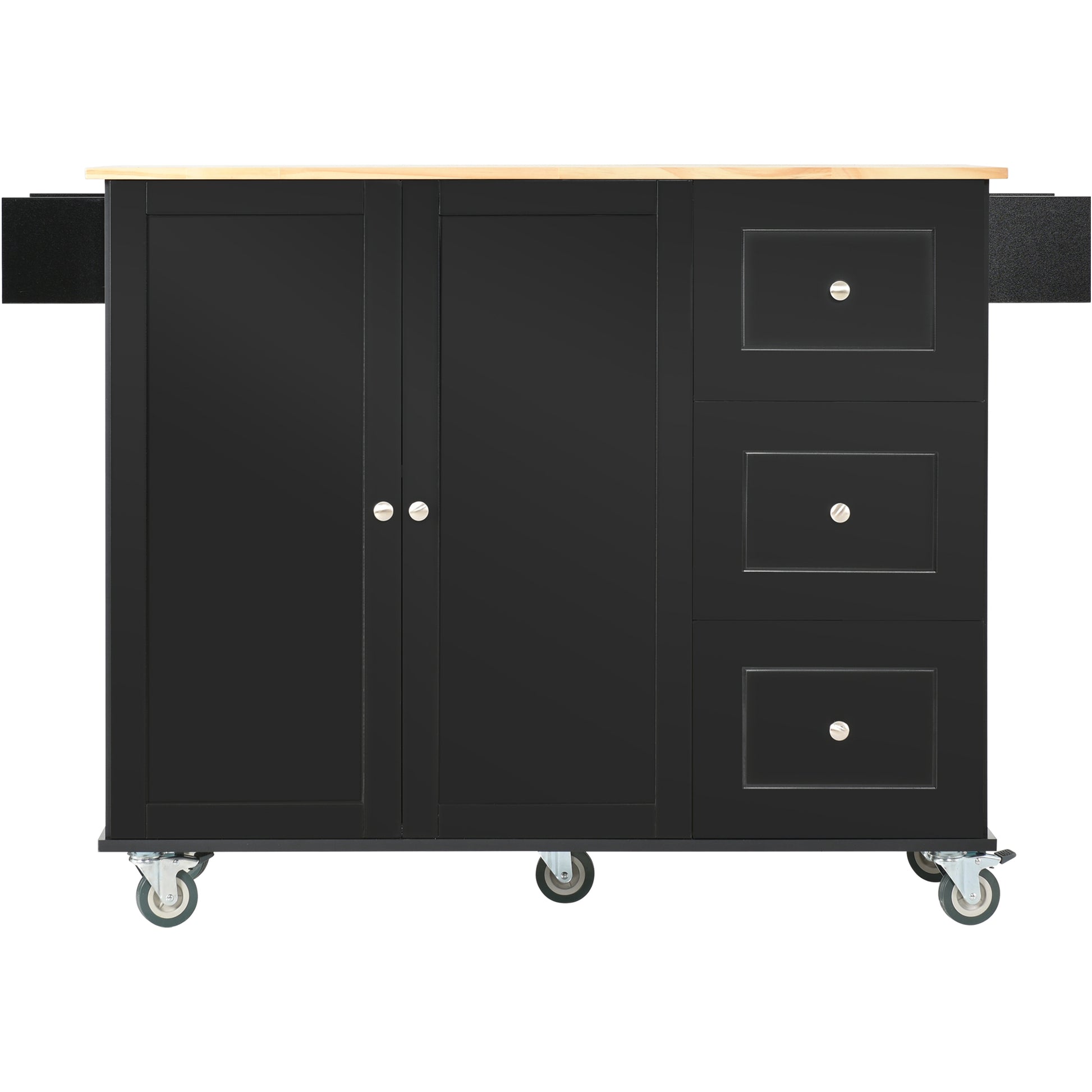 Rolling Mobile Kitchen Island with Solid Wood Top and black-mdf