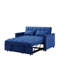 Modern Velvet Convertible Loveseat Sleeper Sofa Couch With Adjustable Backrest, 2 Seater Sofa With Pull Out Bed With 2 Lumbar Pillows For Small Living Room & Apartment Blue Foam Velvet