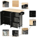 Rolling Mobile Kitchen Island with Solid Wood Top and black-mdf