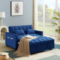 Modern Velvet Convertible Loveseat Sleeper Sofa Couch With Adjustable Backrest, 2 Seater Sofa With Pull Out Bed With 2 Lumbar Pillows For Small Living Room & Apartment Blue Foam Velvet