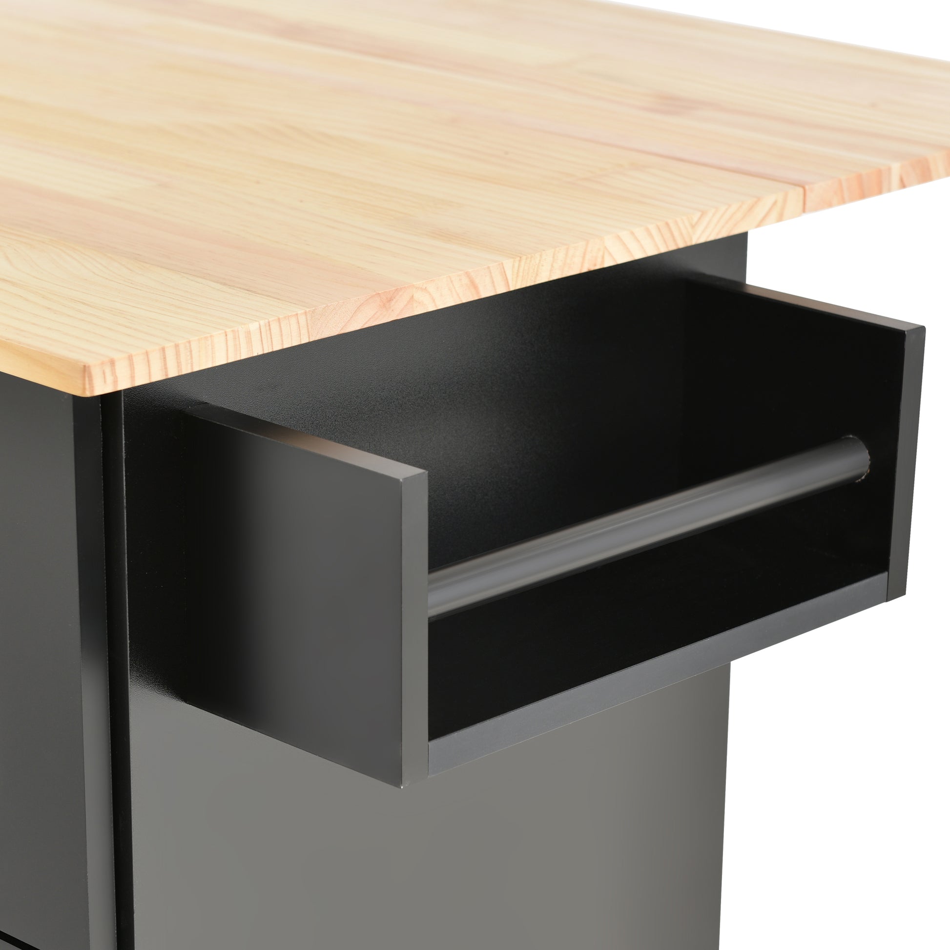 Rolling Mobile Kitchen Island with Solid Wood Top and black-mdf