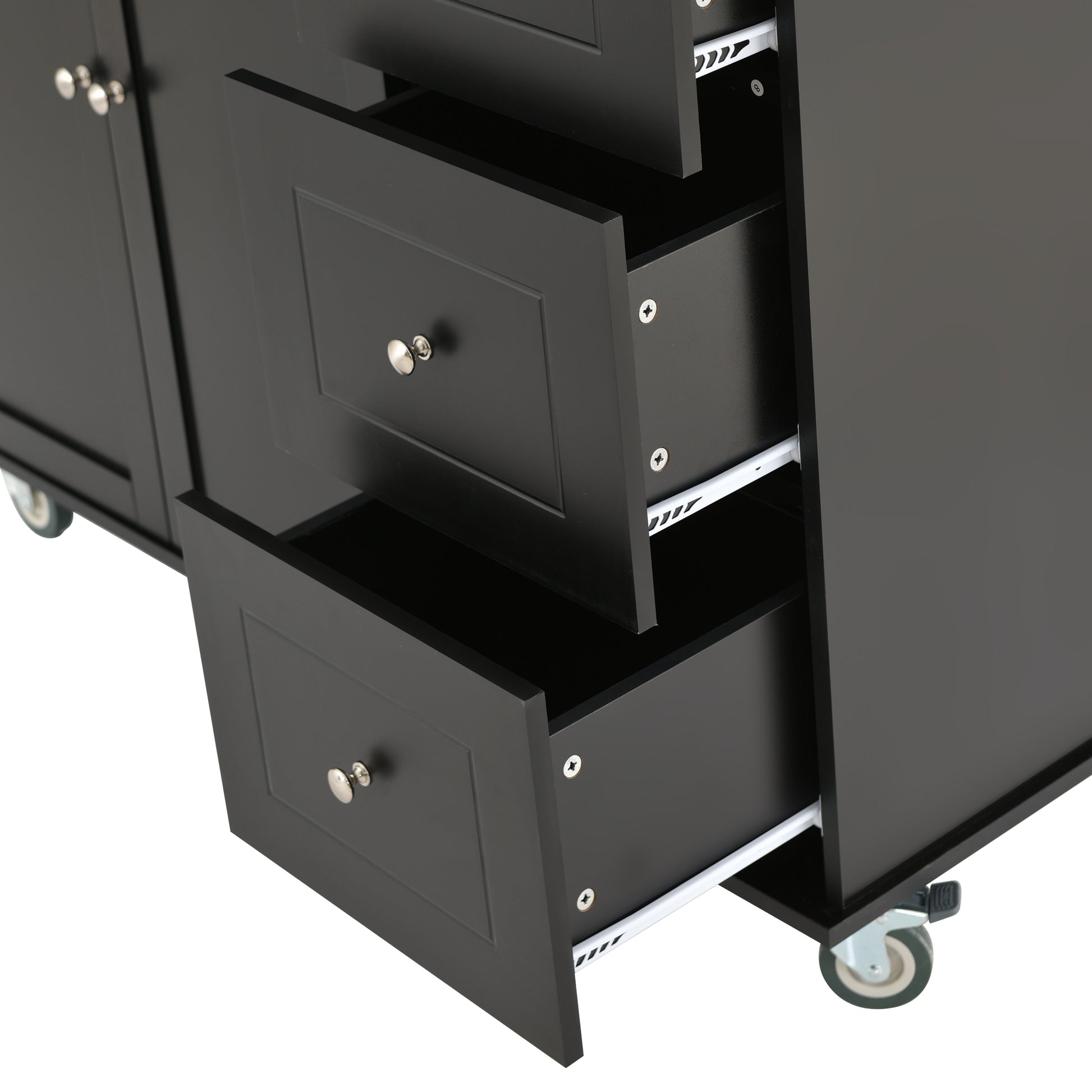 Rolling Mobile Kitchen Island with Solid Wood Top and black-mdf