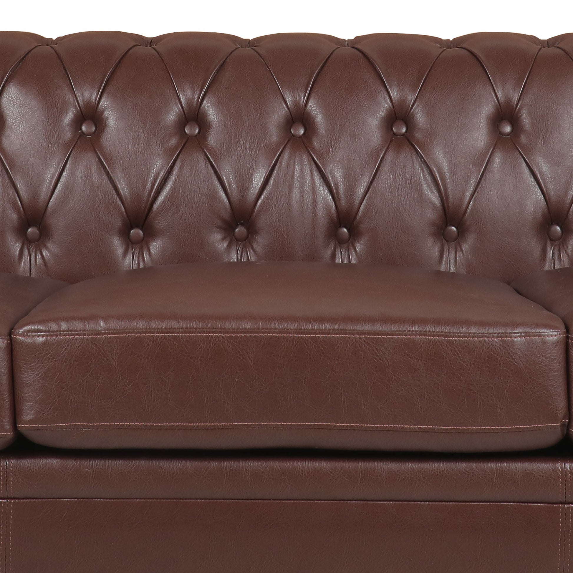 83.66 Inch Width Traditional Square Arm Removable Cushion 3 Seater Sofa Dark Brown Pu Pu