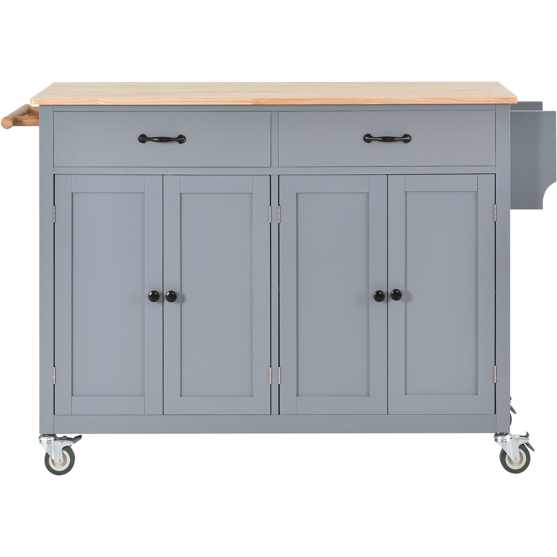 Kitchen Island Cart with Solid Wood Top and Locking blue-mdf
