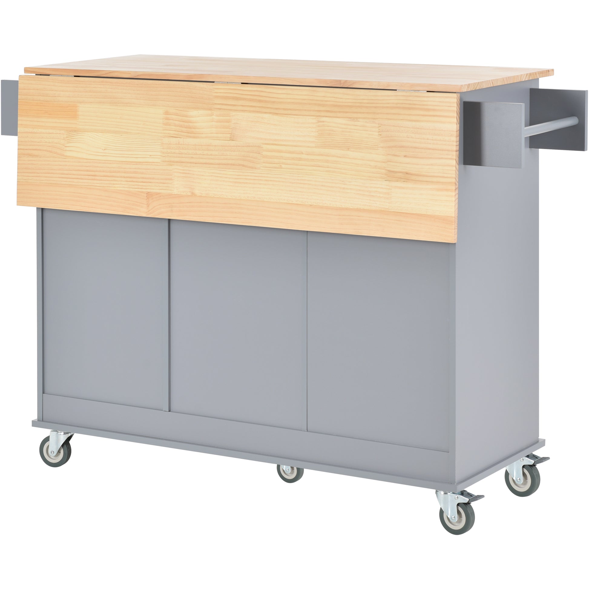 Rolling Mobile Kitchen Island with Solid Wood Top and blue+grey-mdf