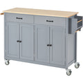Kitchen Island Cart with Solid Wood Top and Locking blue-mdf