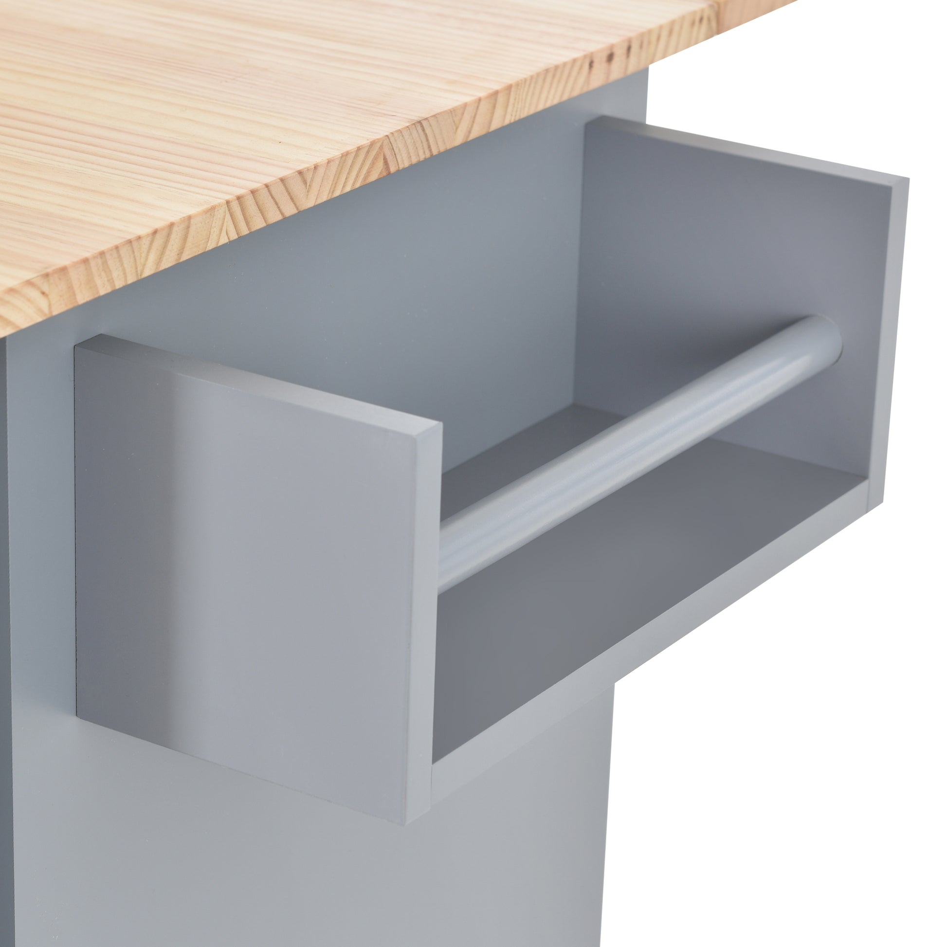 Rolling Mobile Kitchen Island with Solid Wood Top and blue+grey-mdf