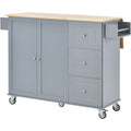 Rolling Mobile Kitchen Island with Solid Wood Top and blue+grey-mdf