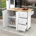 Rolling Mobile Kitchen Island with Solid Wood Top and white-mdf