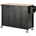 Kitchen Island Cart with Solid Wood Top and Locking black-mdf