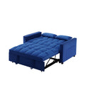 Modern Velvet Convertible Loveseat Sleeper Sofa Couch With Adjustable Backrest, 2 Seater Sofa With Pull Out Bed With 2 Lumbar Pillows For Small Living Room & Apartment Blue Foam Velvet