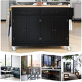 Kitchen Island Cart with Solid Wood Top and Locking black-mdf