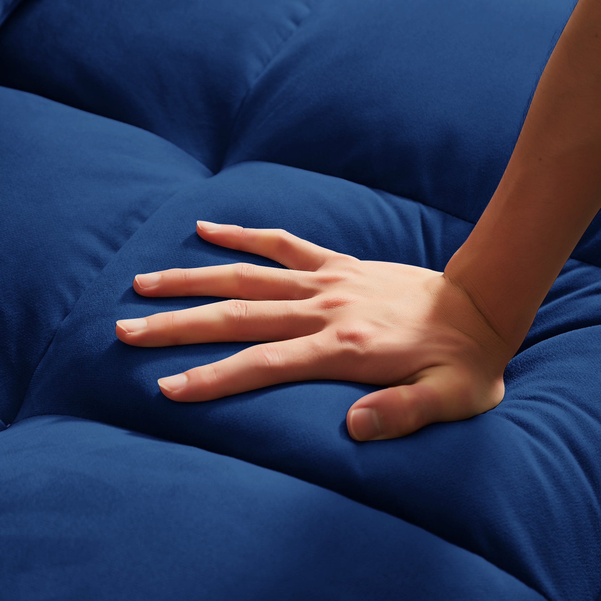 Modern Velvet Convertible Loveseat Sleeper Sofa Couch With Adjustable Backrest, 2 Seater Sofa With Pull Out Bed With 2 Lumbar Pillows For Small Living Room & Apartment Blue Foam Velvet