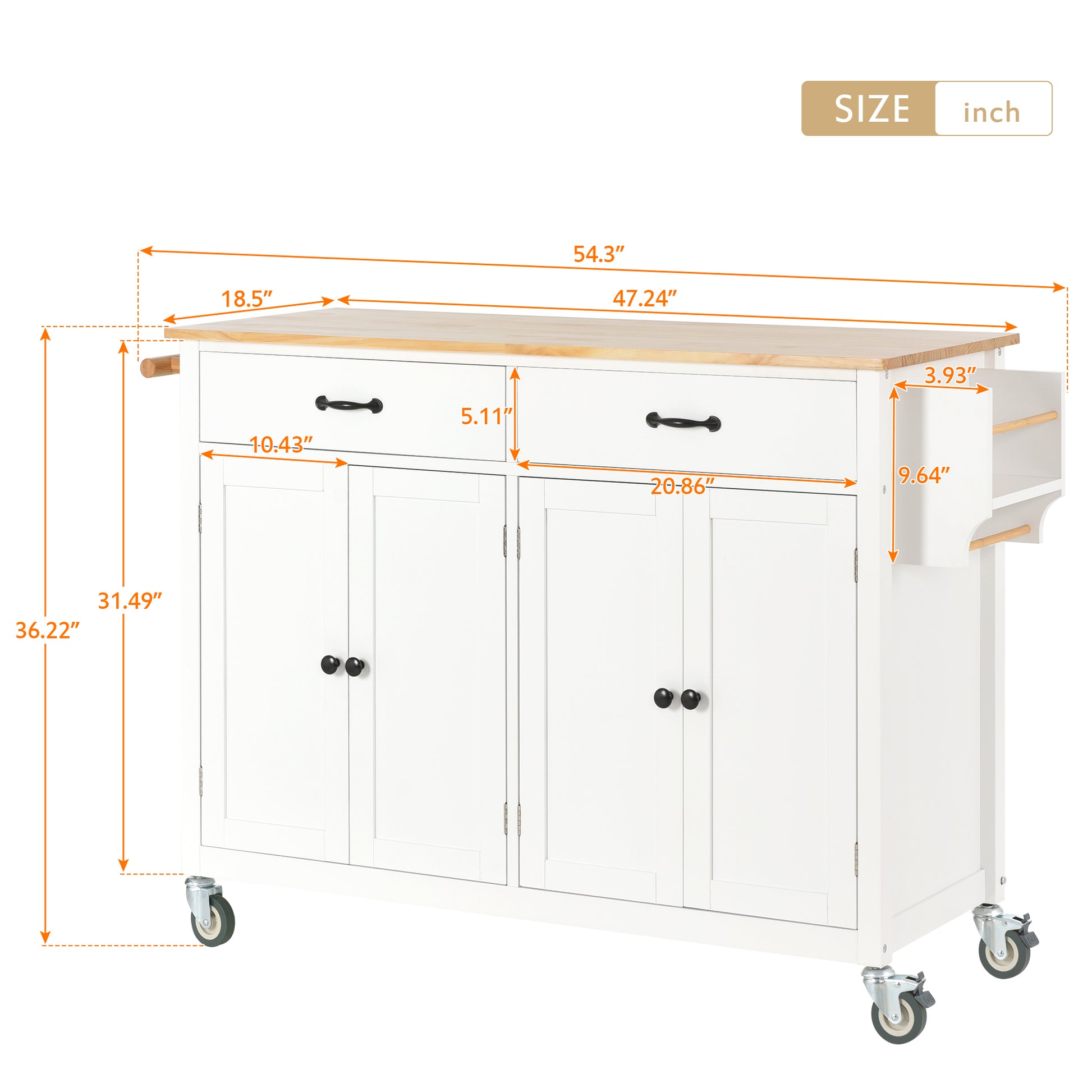 Kitchen Island Cart with Solid Wood Top and Locking white-mdf