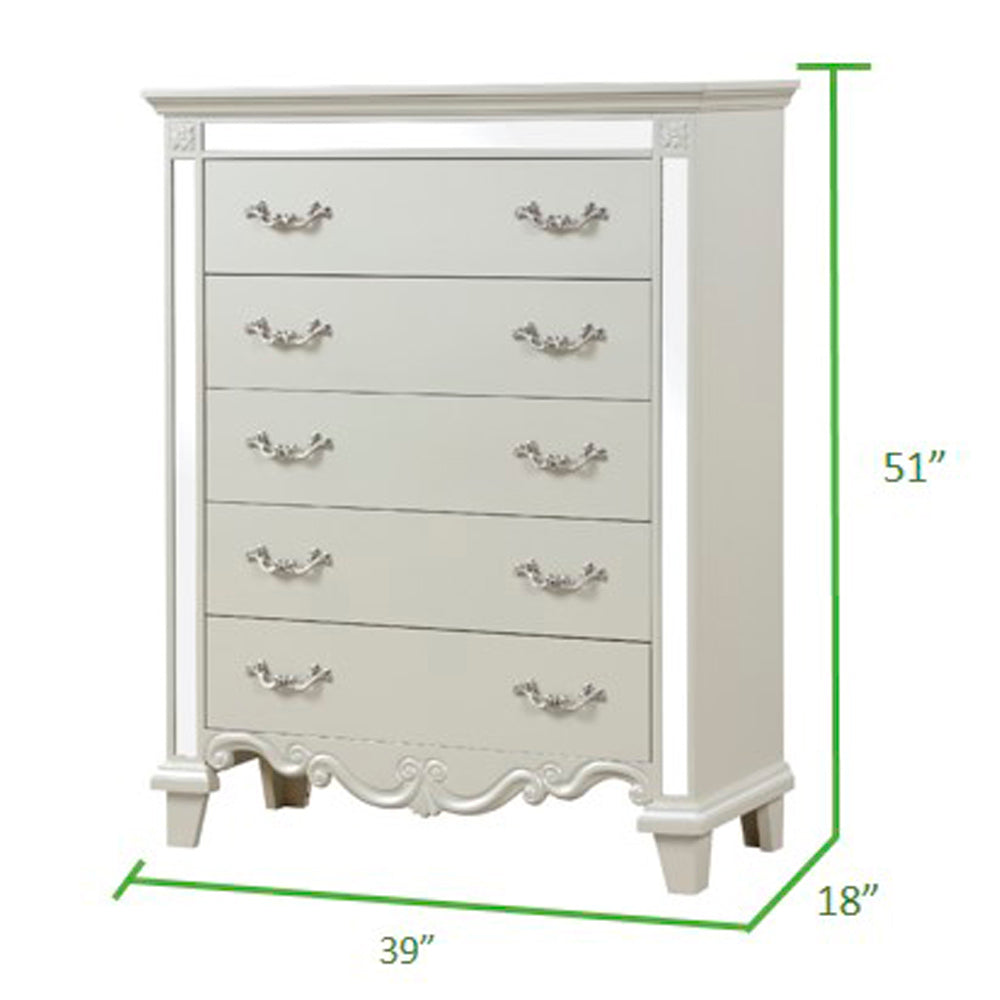 Milan Queen 5 Pc Bedroom Set In White Box Spring Required Queen White Wood 5 Piece Set Bedroom Bed Included,Chest Included,Dresser Included,Mirror Included,Nightstand Included Contemporary,Modern Upholstered Tufted Wood