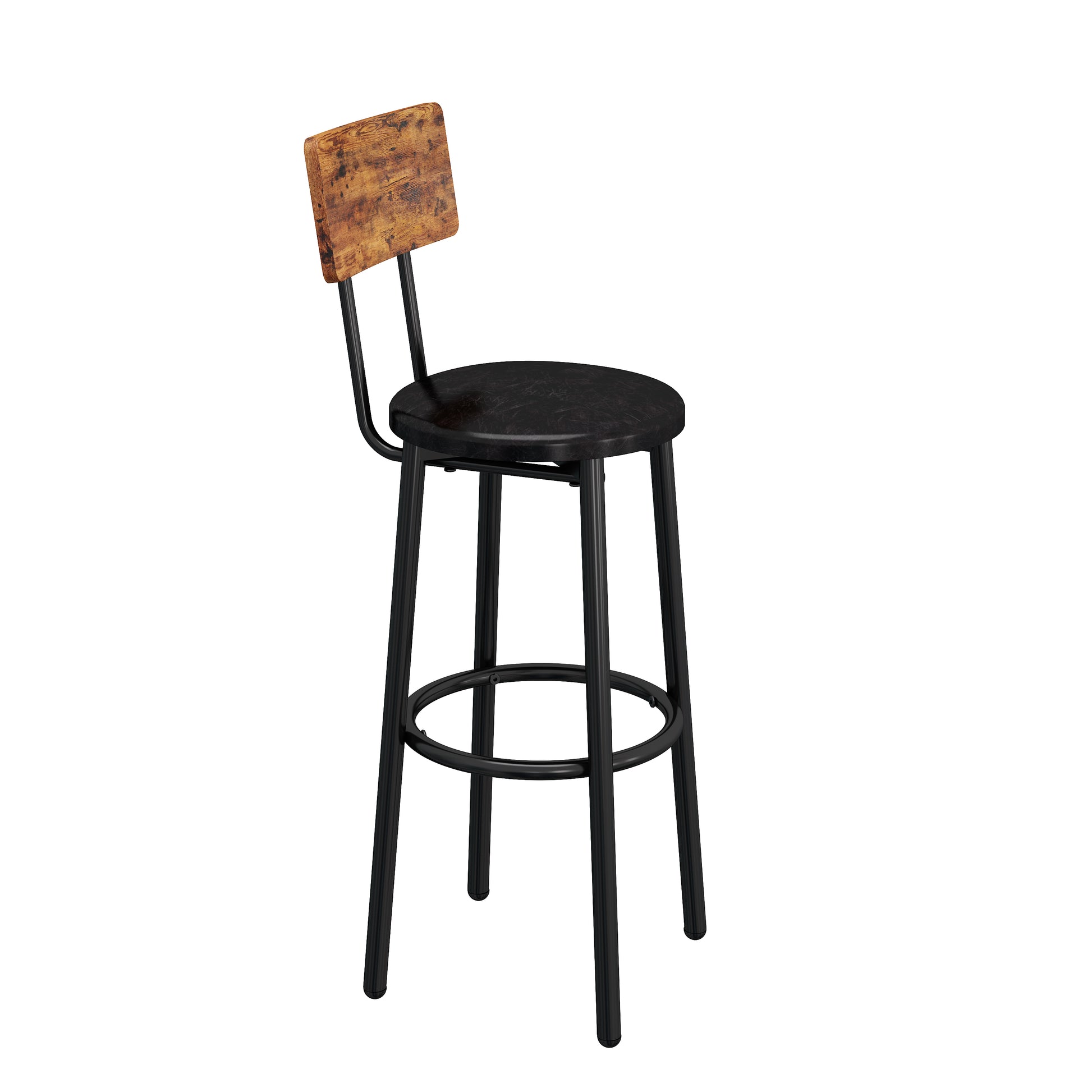 Round Bar Stool Set With Shelf, Upholstered Stool With Backrest, Rustic Brown, 23.62'' W X 23.62'' D X 35.43'' H Rustic Brown Particle Board