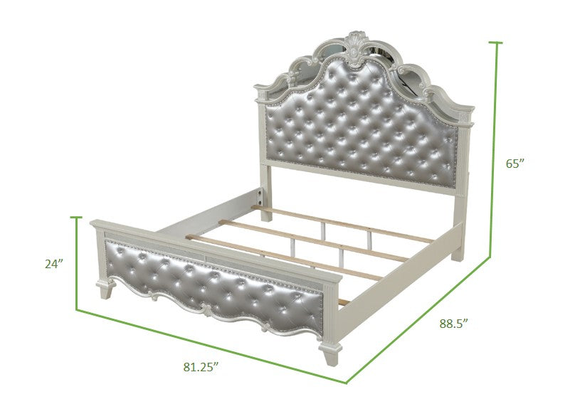 Milan King 4 Pc Tufted Upholstery Bedroom Set Made With Wood In White Box Spring Required King White Wood 4 Piece Set Bedroom Bed Included,Dresser Included,Mirror Included,Nightstand Included Contemporary,Modern Upholstered Tufted Wood