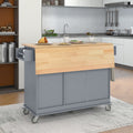 Rolling Mobile Kitchen Island with Solid Wood Top and blue+grey-mdf