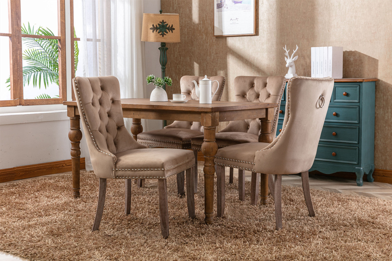 Nikki Collection Modern, High End Tufted Solid Wood Contemporary Velvet Upholstered Dining Chair With Wood Legs Trim 2 Pcs Set, Khaki, Sw2001Kk Khaki Dining Room American Design Dining Chairs Rubberwood Foam Velvet