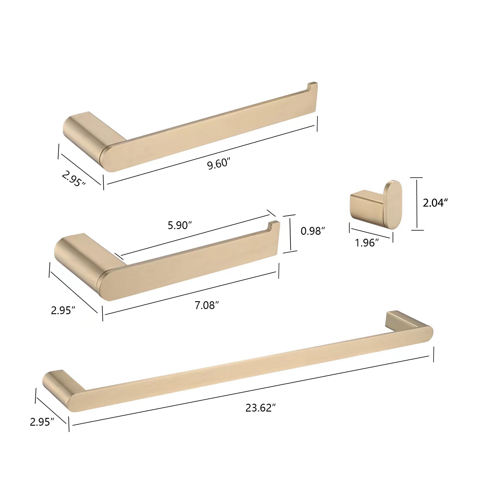 Wall Mounted 4 Piece Bathroom Accessories Brushed Gold Stainless Steel