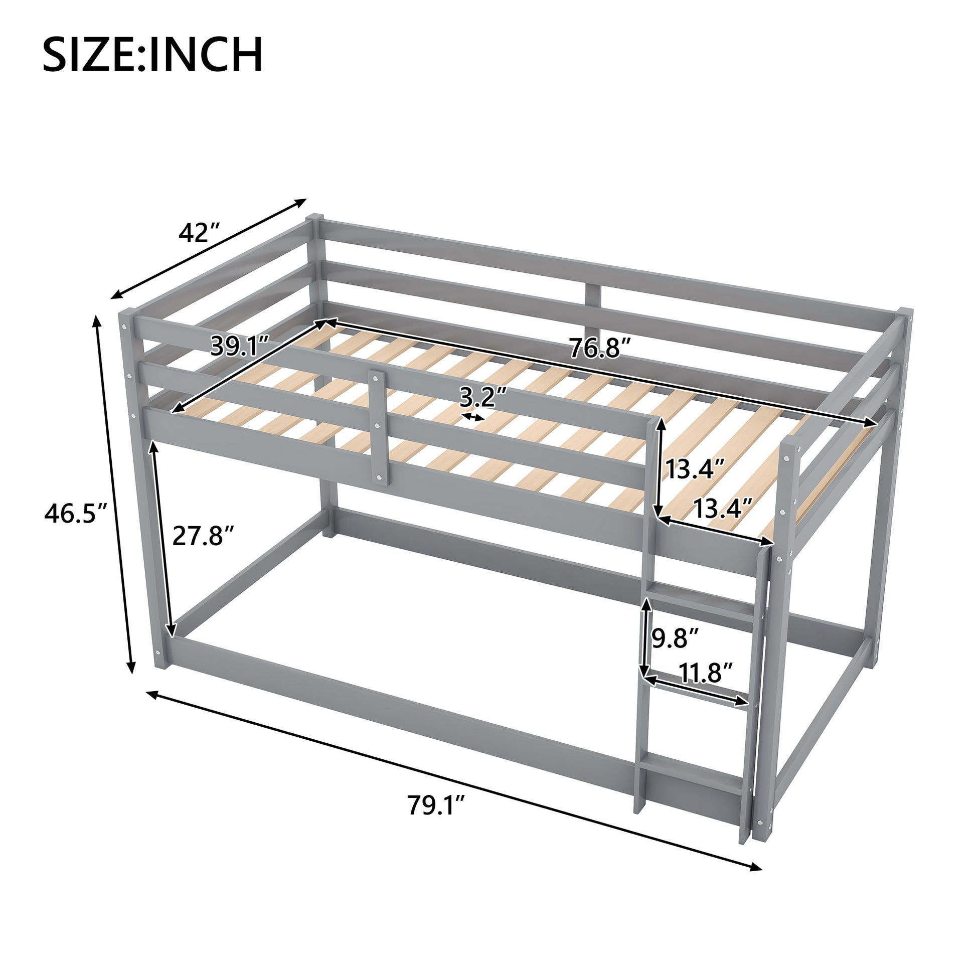 Twin Over Twin Floor Bunk Bed With Laddergray Old Sku:Wf281727Aae Wf286602Aae Box Spring Not Required Twin Gray Wood Bedroom Bunk Pine