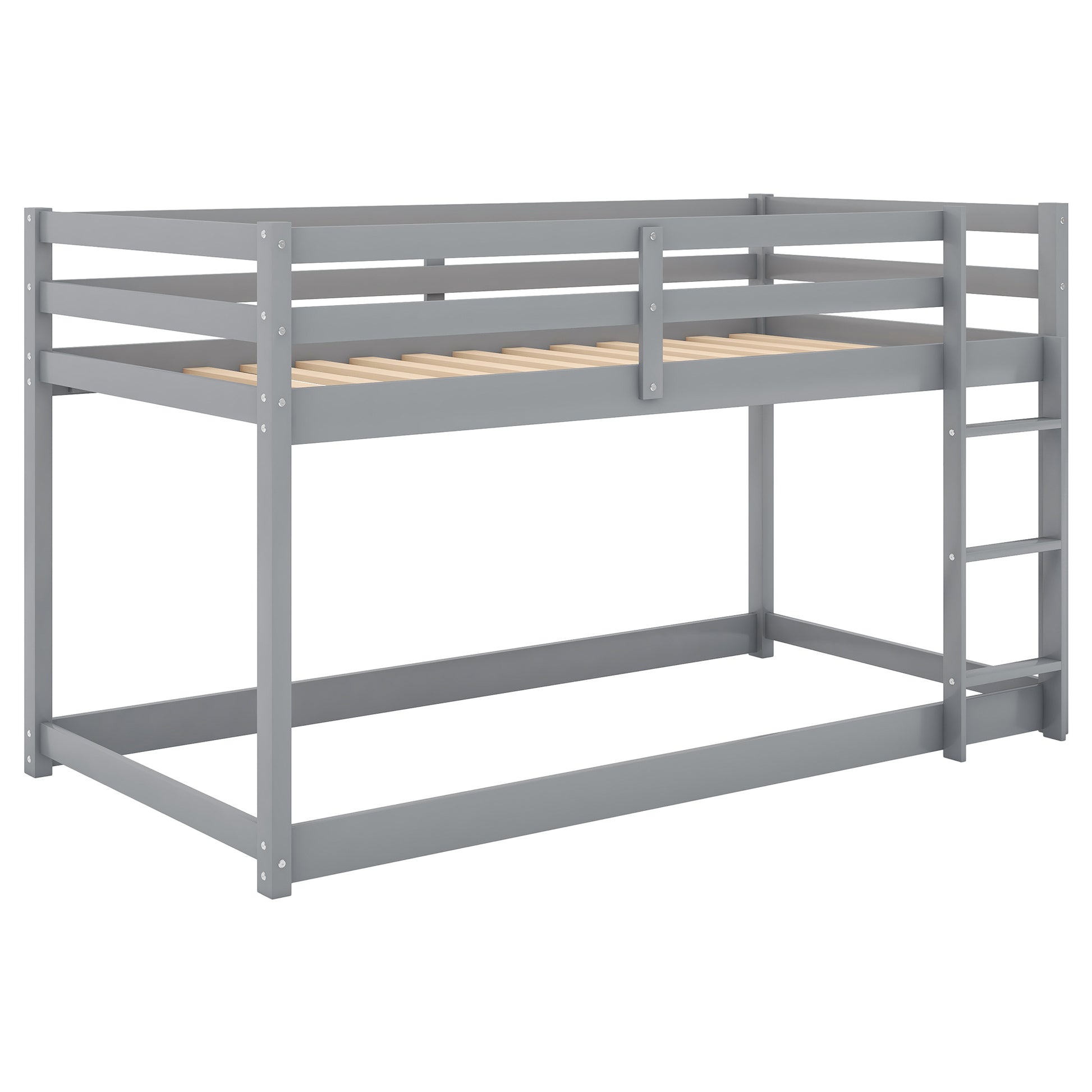 Twin Over Twin Floor Bunk Bed With Laddergray Old Sku:Wf281727Aae Wf286602Aae Box Spring Not Required Twin Gray Wood Bedroom Bunk Pine