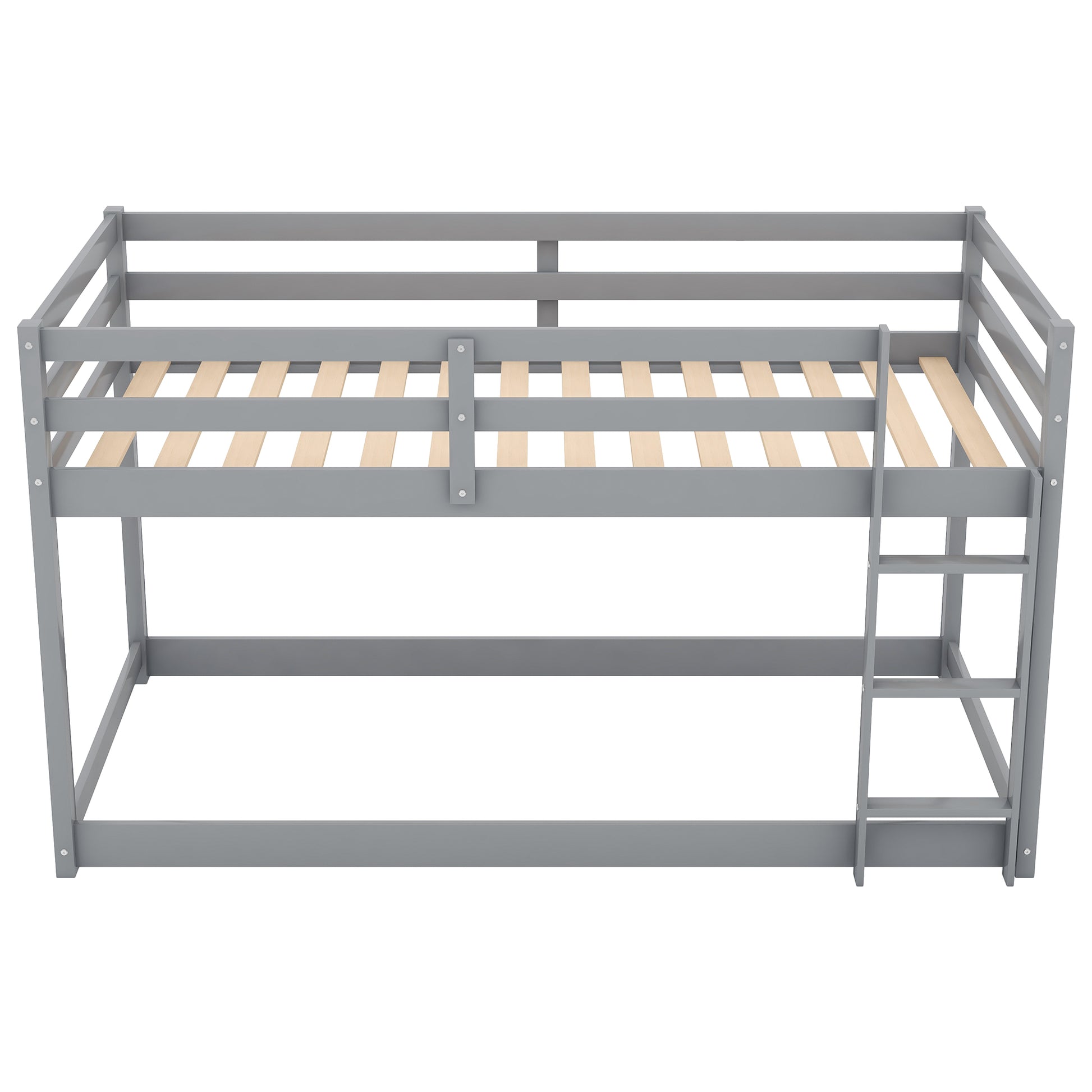 Twin Over Twin Floor Bunk Bed With Laddergray Old Sku:Wf281727Aae Wf286602Aae Box Spring Not Required Twin Gray Wood Bedroom Bunk Pine