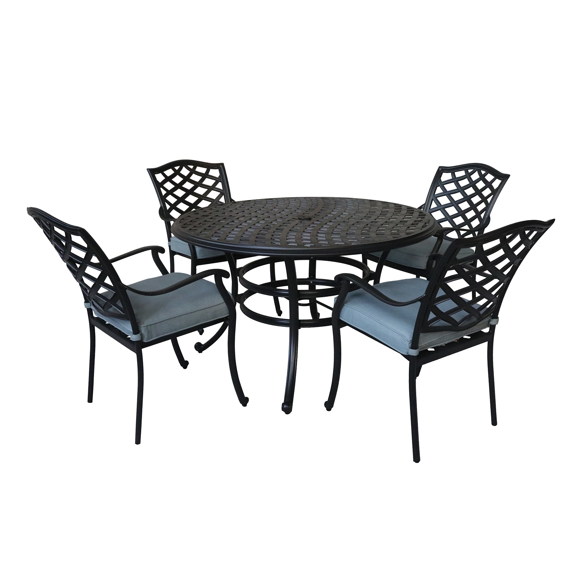 Aluminum 5 Piece Round Dining Set With 4 Arm Chairs light blue-polyester-aluminum