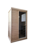 Hemlock Mini One Person Far Infrared Door On The Right Of The Indoor Sauna Room Natural Solid Wood