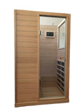 Hemlock Mini One Person Far Infrared Door On The Right Of The Indoor Sauna Room Natural Solid Wood